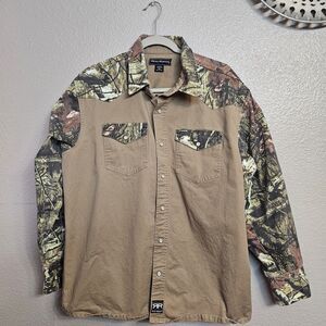 Real-Ranch Work Wear XXL Camo Western Snap Button Shirt Cotton Hunting D859